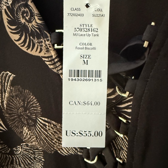 NWT White House Black Market WHBM Black Tan Sleeveless Top with Nautical Print - Picture 4 of 6